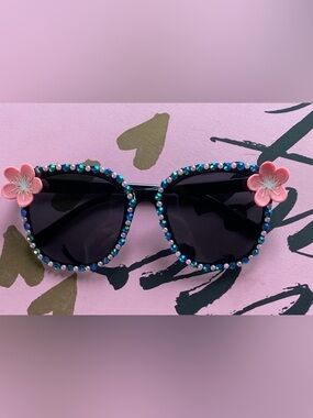 Hand Crafted Black Sunglasses with Pink Accents